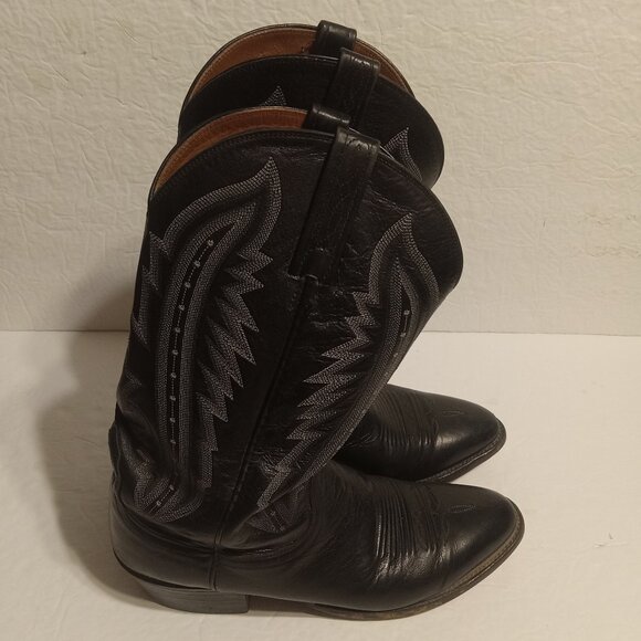 Lucchese 2000 Men's Black Leather Cowboy Boots Size 9.5 2E T3010R4 - Picture 2 of 7